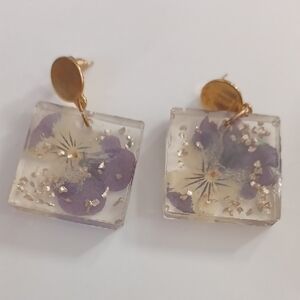 4/$80 Purple & Yellow Floral Resin Earrings